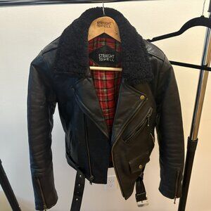 Straight to Hell Lady's Wool Commando Leather Jacket, Black/Brass, M